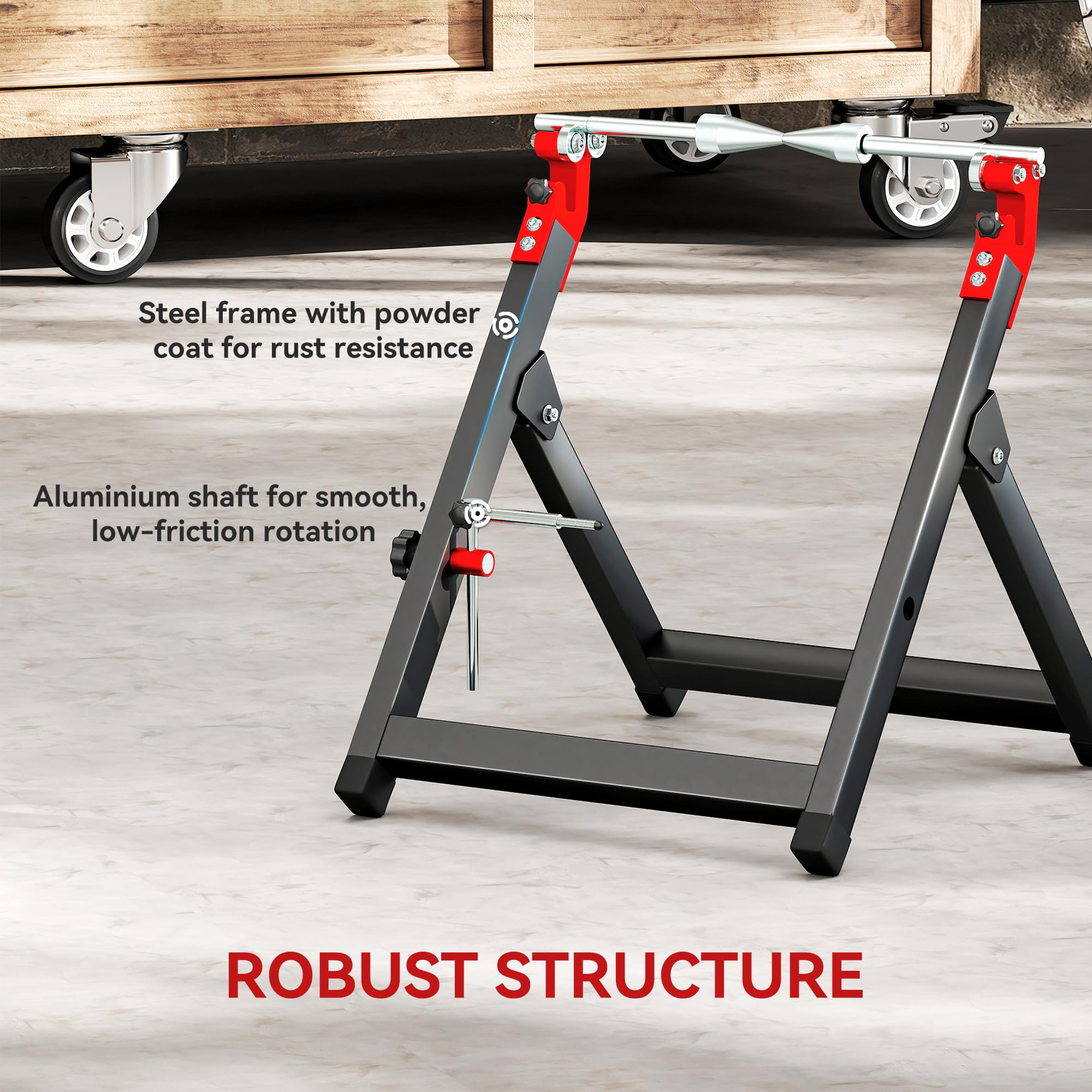 HOMCOM Soporte plegable de equilibrado de ruedas de moto, acero, Negro | Llave radios, soporte equilibrado acero, eje aluminio, para ruedas hasta 23 pulgadas diámetro, 5 pulgadas ancho