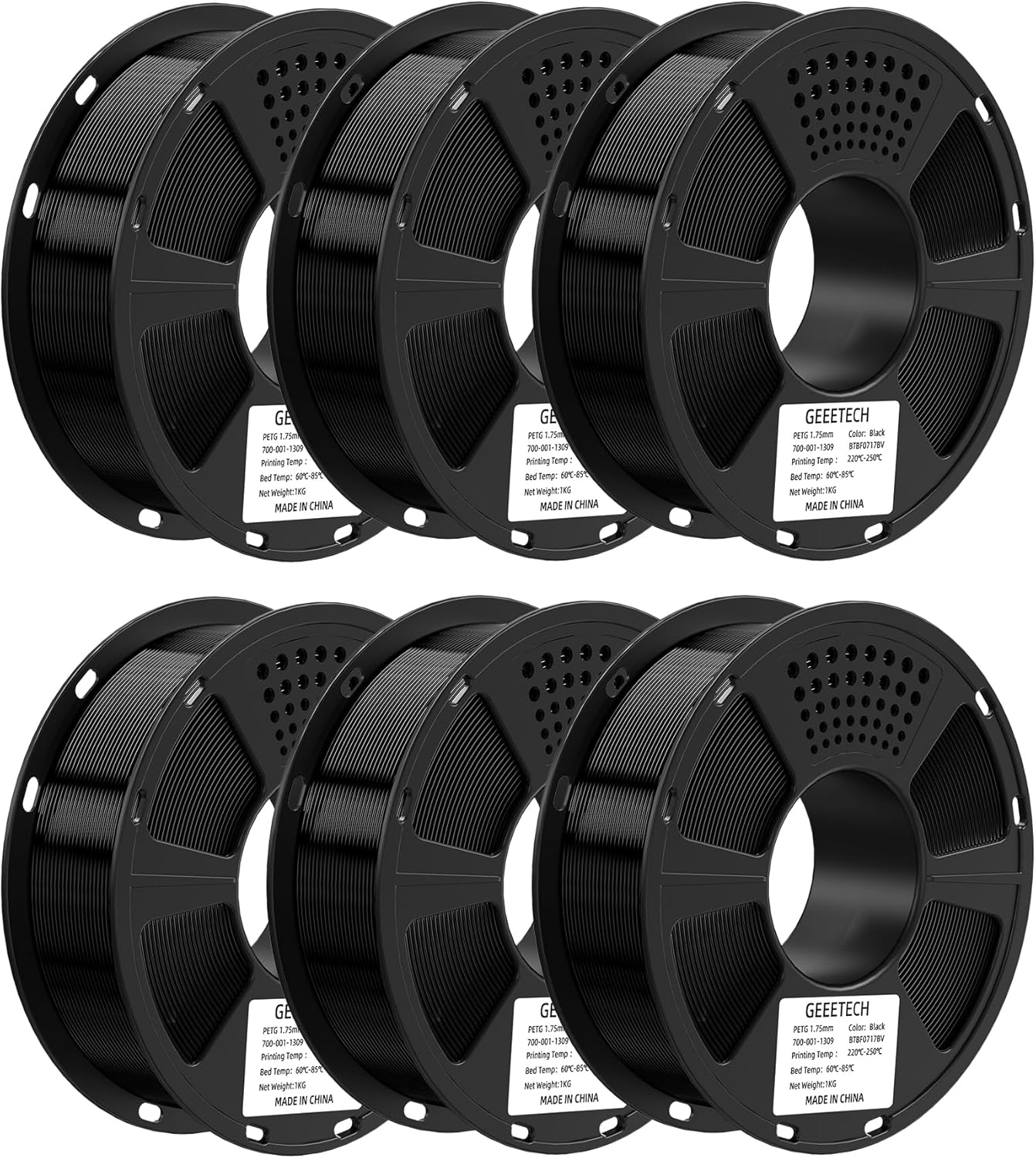 Geeetech PETG Filament 1.75mm 6 Packs, 6 KG (13.2 LBS), Upgraded High-Toughness 3D Printer Filament, ±0.02mm Accuracy, Neatly Wound Durable, Non-Clogging &Non-Stringing, Fits Most FDM Printers, Black