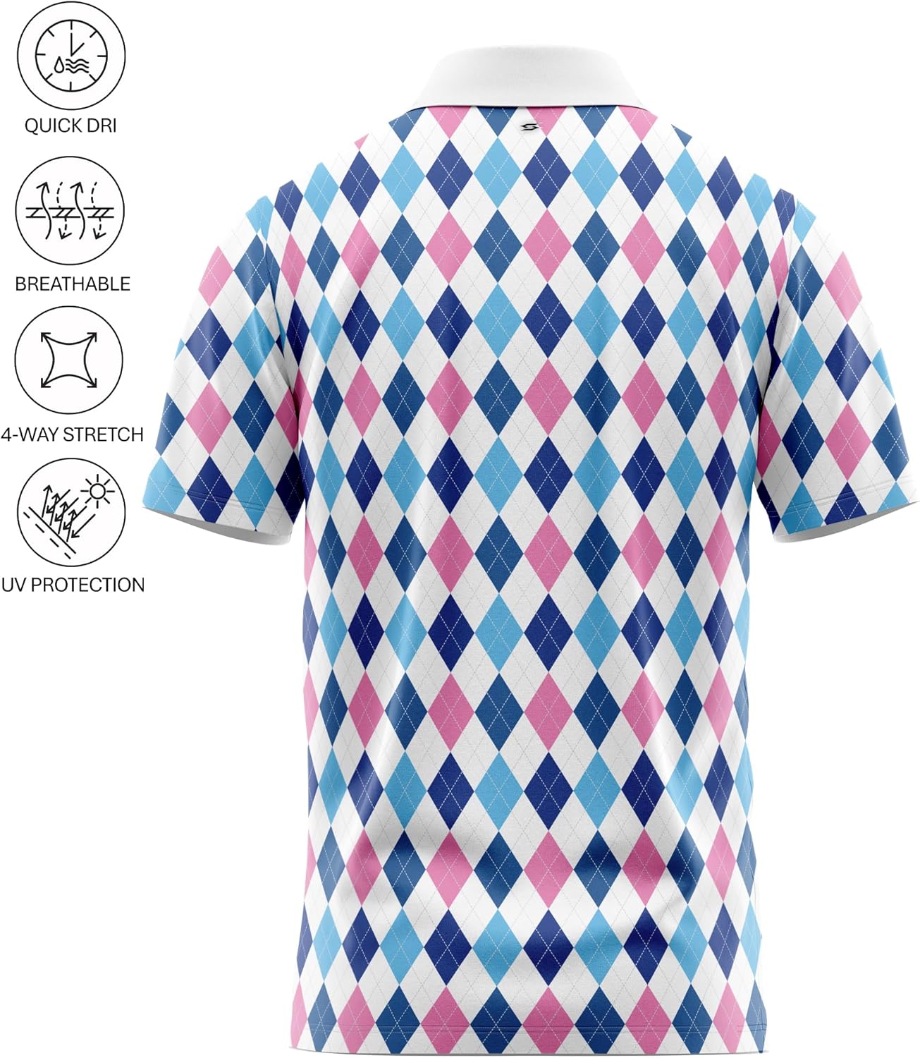 Men Argyle Golf Polo Shirt – Light Moisture Wicking Performance Casual Short Sleeve Relaxed Fit Quick Dry Funny