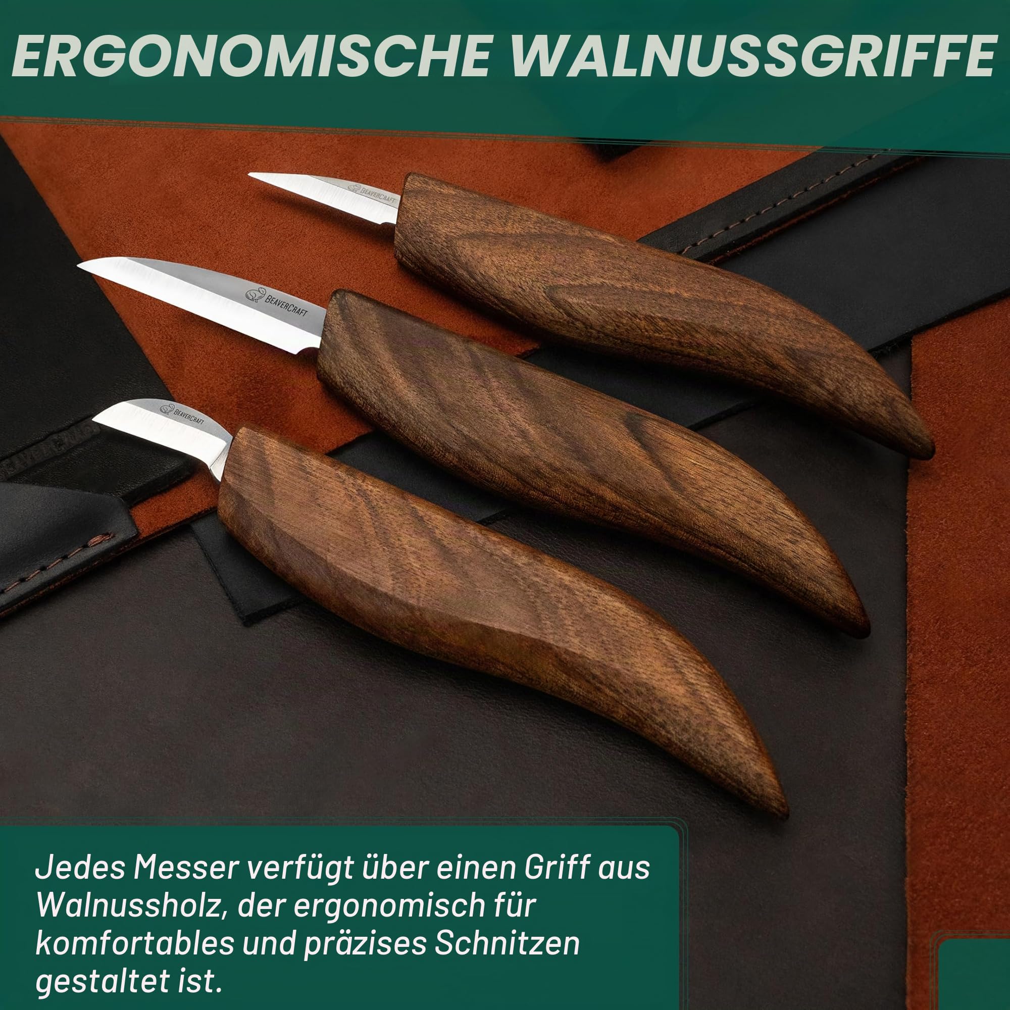 BeaverCraft Holzschnitzset Deluxe Holzschnitzmesser Set S15X - Holz Schnitzwerkzeug und Leder Streichriemen zum Schärfen mit Poliermittel - Schnitzmessern, Hohlbeitel, Meißel