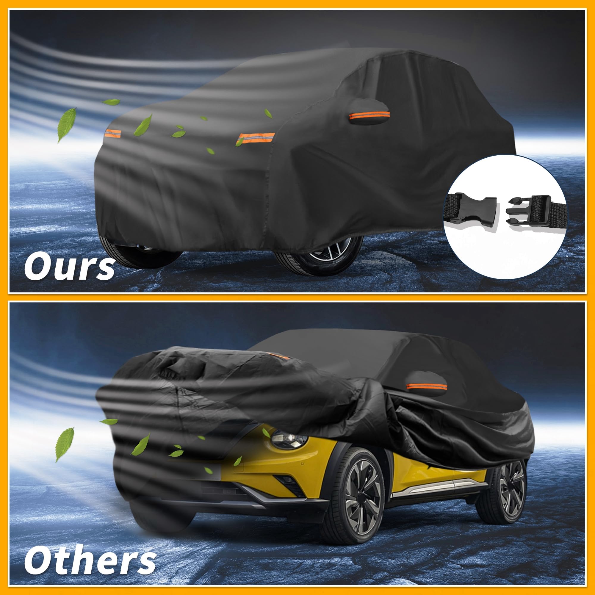 Funda para Todo Clima Protección Exterior Completa Anti-UV Sol Lluvia para Nissan Juke 210D-PU Negro con Franjas Reflectantes.