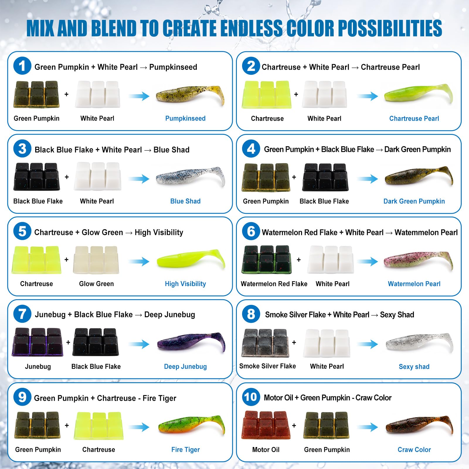 Thenshop Plastisol Angelköder, Kunststoffwürfel, weiche Kunststoffköder, Würfel, Starter-Set für DIY, Angelköder, Casting, Barsch, Crappie