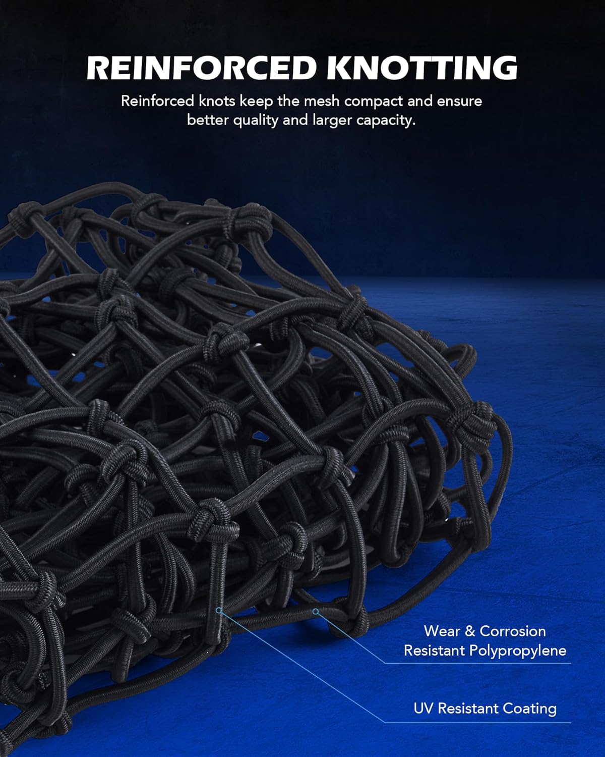 Orion Motor Tech 5'x7' Heavy Duty Cargo Net Stretches to 10'x14' for Pickups SUVs Vans Semis, Bungee Cord Net for Truck Bed Roof Rack Trailer More with Handmade Knotting 18 Carabiners Storage Bag - Image 7