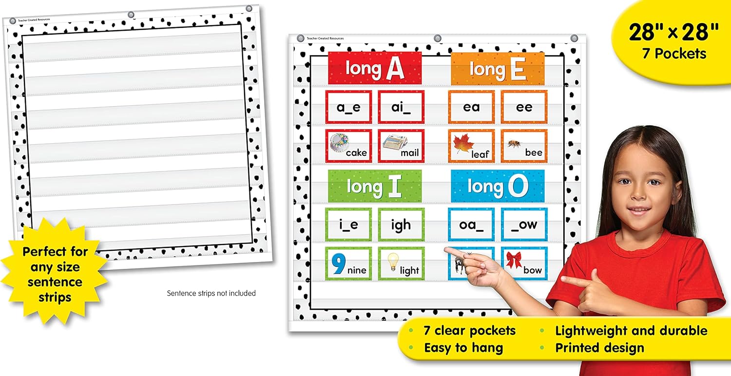 Teacher Created Resources Black Painted Dots on White 7 Pocket Chart (28" x 28") (TCR20103)