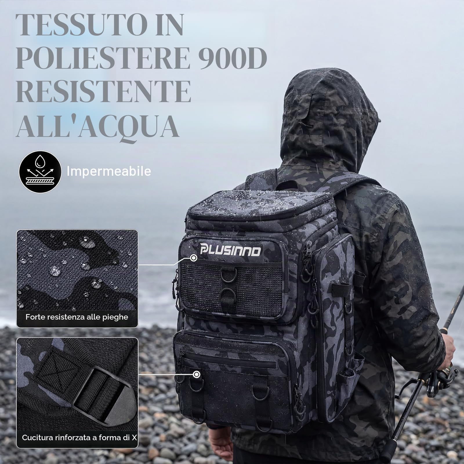PLUSINNO Fishing Backpack With Tackle Boxes zaino da pesca con scatole per attrezzatura Unisex - Adulto