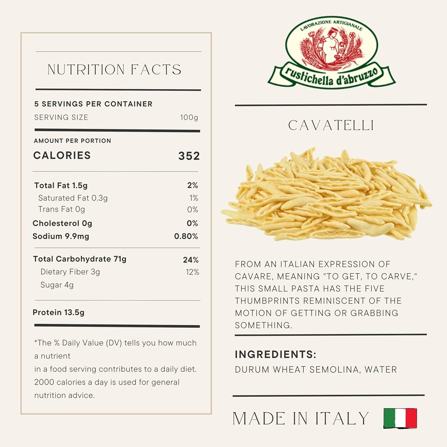 Rustichella d'Abruzzo Cavatelli, Hand-Carved Pasta, Perfect for Soup & Ragù, Classic Durum Wheat from Italy, 500g, 3-Pack