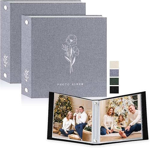 Lanpn Álbum de fotos de 4 x 4, 2 unidades, tapa dura de lino, pequeño archivo, sin ácidos, bolsillo de carga superior con fundas que sostiene 52