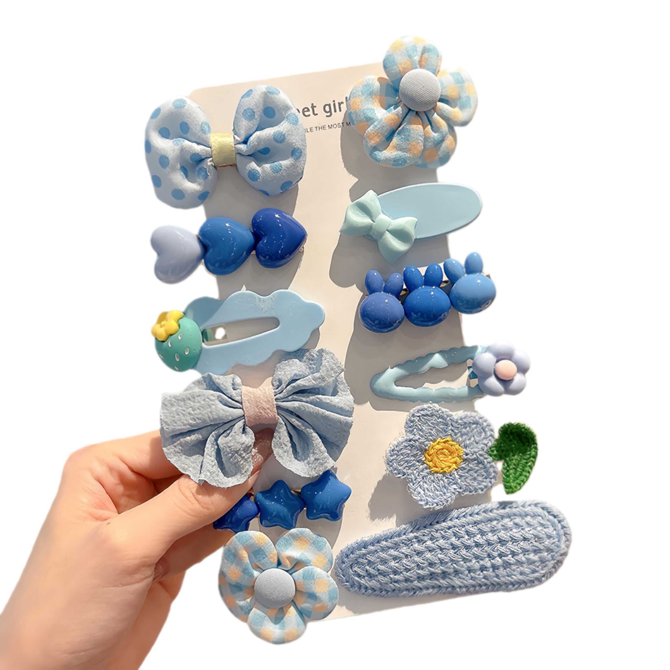 Photo 1 of (12 Pcs) Super Cute Lovely Warm Autumn Winter Spring Theme Kid's Hairpin Flower Floral Bear Bowknot Hair Clips Hair Decoration Women Girls Salon Hairstyle Hairdressing Grip -Blue