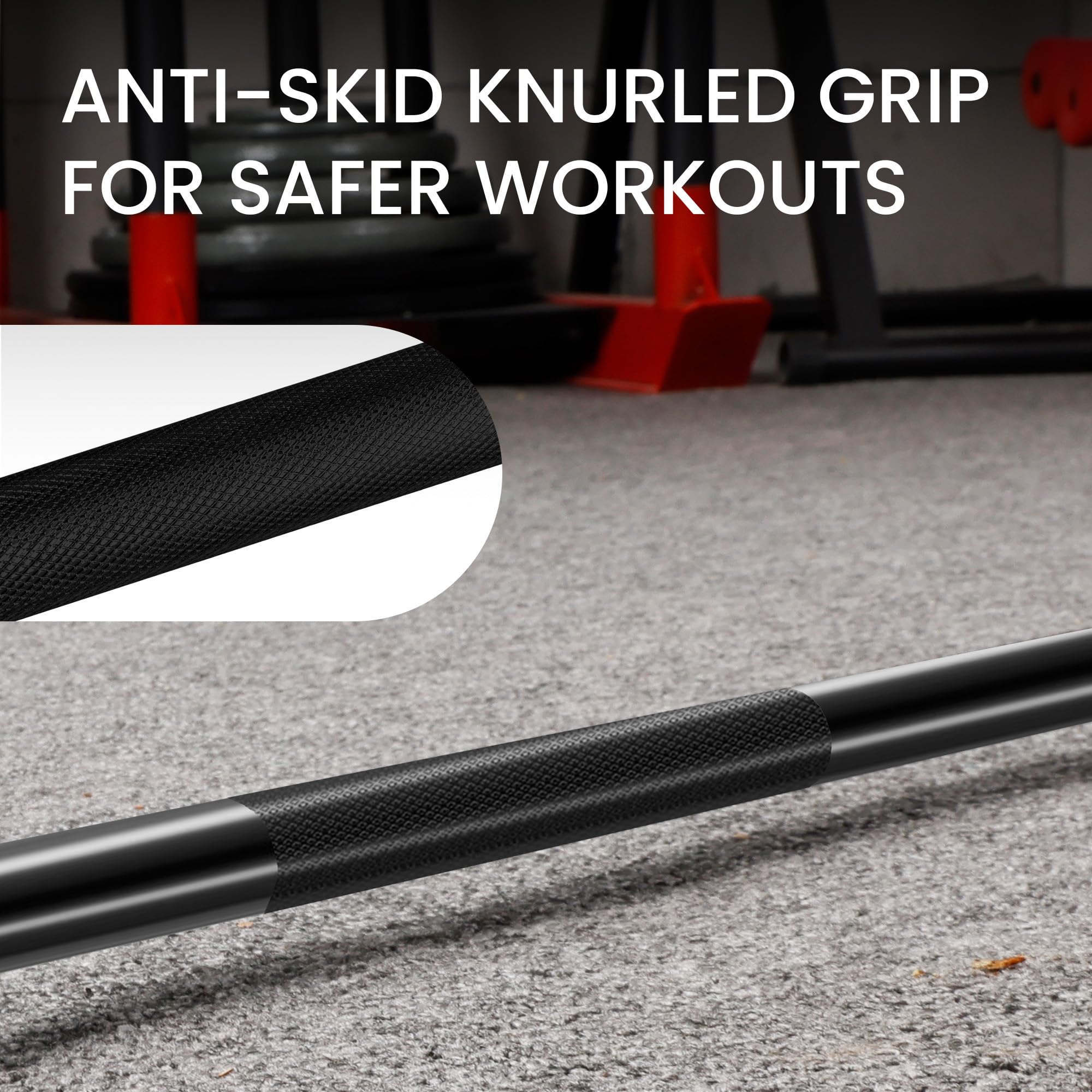 Fitvids Olympic Barbell Bar for Weightlifting and Power Lifting, 700 Pound Capacity, 2 Inch Diameter (6 Feet, Black)