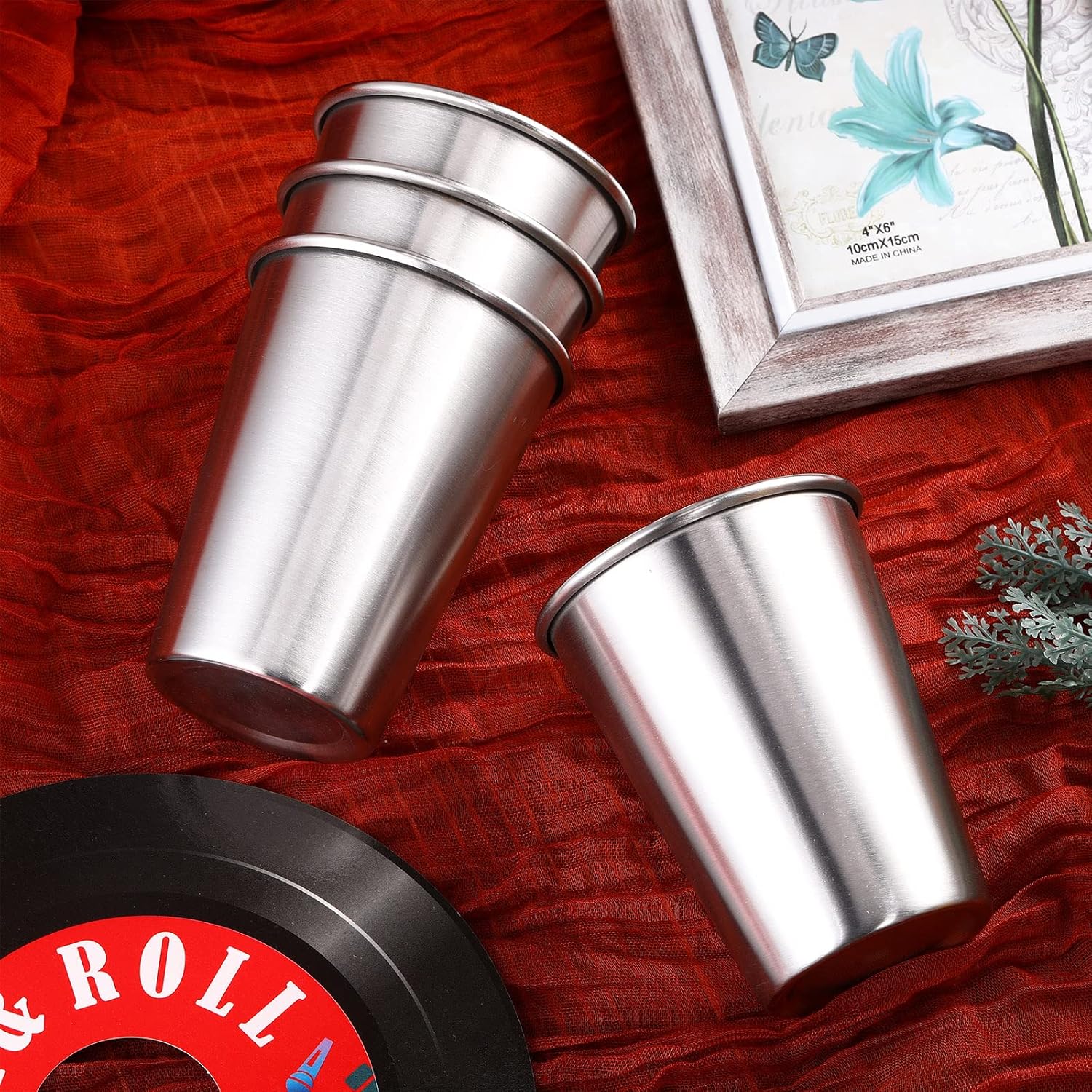 Baderke 16 Pack Stainless Steel Cups for Kids and Adult Pint Tumbler Metal Cups Stackable Tumbler Shatterproof Metal Drinking Glasses for Travel Outdoor Camping (12 Oz/ 350 ml) - Image 7