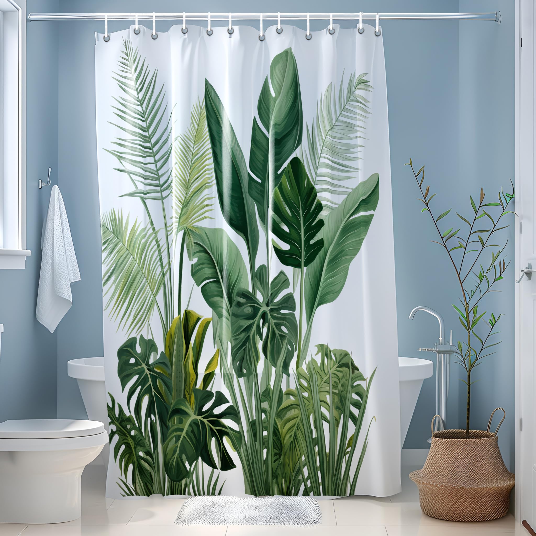 Cortina de Ducha,Cortina de Ducha Anti-Molde Estilo de Planta Verde,Cortinas de Baño Antimoho Impermeable Lavable,Dobladillo con Peso para Ducha y Baño,180x180 cm