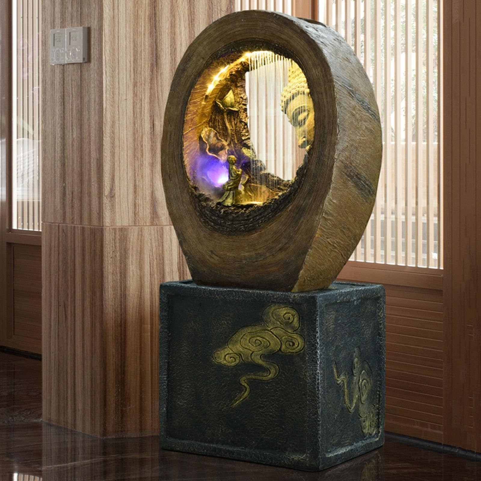 Fontana da Giardino Fontana di Buddha in Stile Cinese, Fontana di Buddha da Terra, Fontana da Interno, Fontana da Giardino di Grandi Dimensioni for Esterni, for Terrazza, Patio Domestico, Portico, Dec