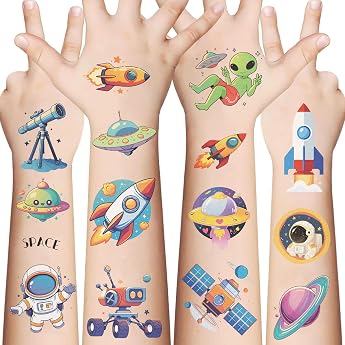 20 Bl tter Tempor re Tattoos Weltraum Fake Tattoos Astronaut Weltall Space Tattoo zum Aufkleben f r Geburtstag Planeten Weltall Mond Stern Deko