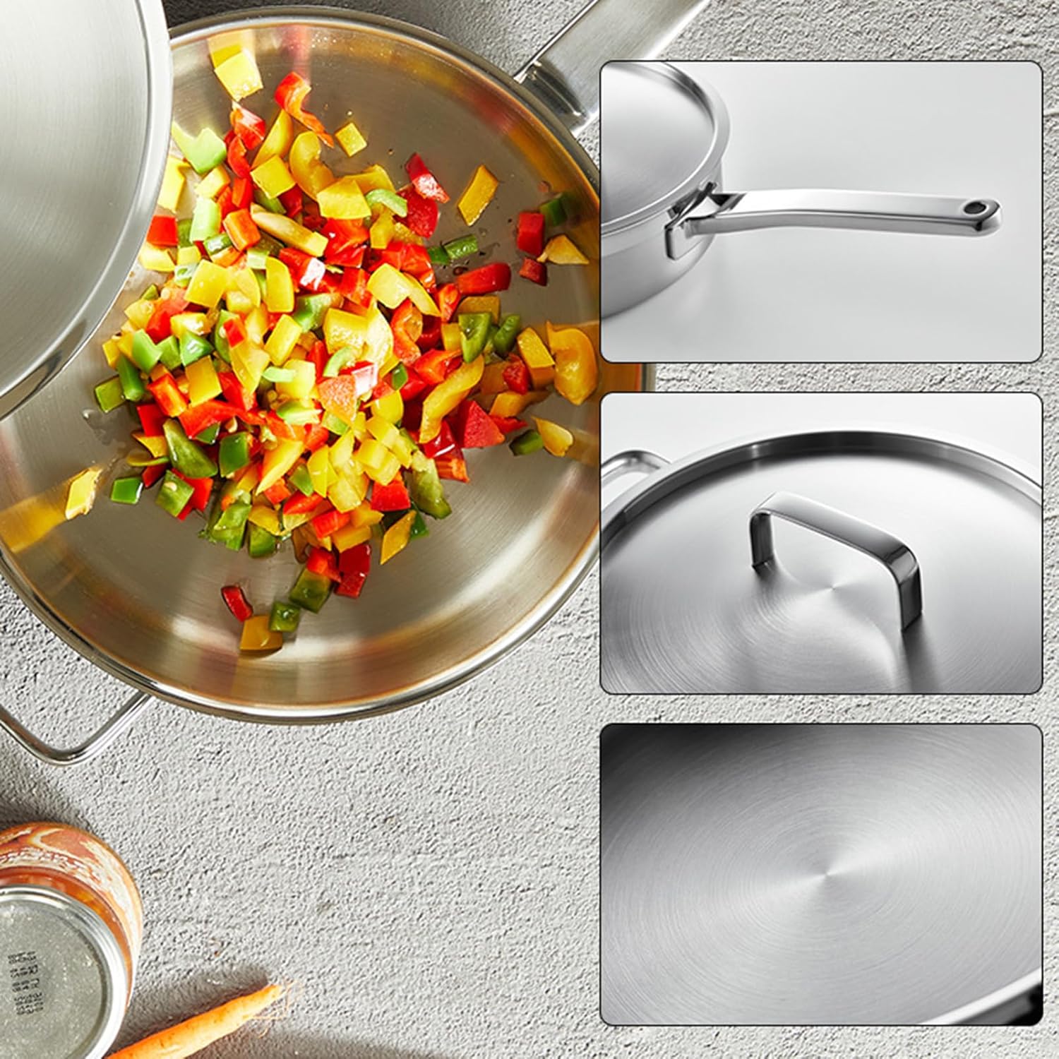 Carbon Steel Wok Pan with Lid, Non-Stick Flat Bottom Chinese Woks & Stir-Fry Pans for Electric, Induction, Ceramic & Gas Stoves