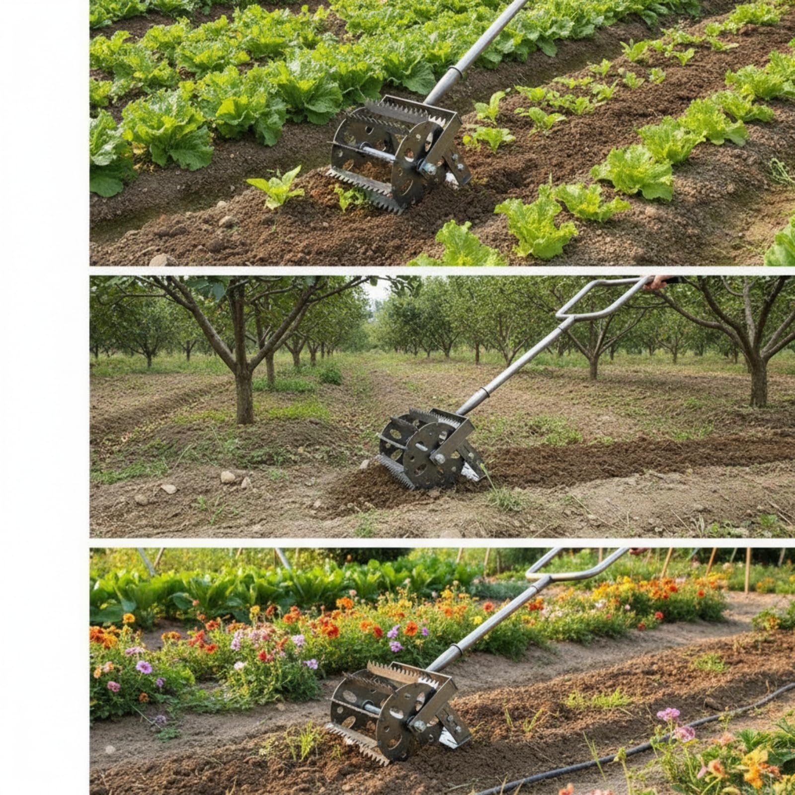 Baoblaze Désherbeuse Manuelle Outil de Jardin Sarcleuse à roulettes Binette Rotative Extracteur de Mauvaises Herbes Acier et Manganèse avec Tête Roulante
