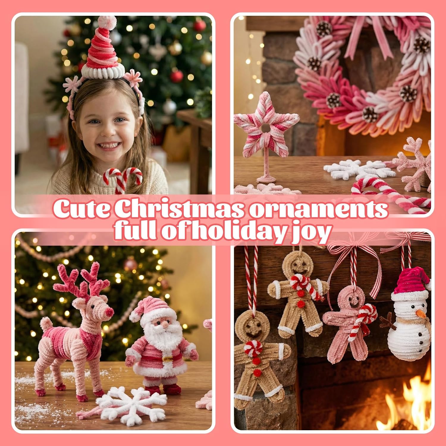 Catephe 600 Pcs Pink Pipe Cleaners Flower Kit, 6 Assorted Colors Pipecleaners, Wire Tiges Chenilles Fuzzy Sticks for Art DIY Flowers Making