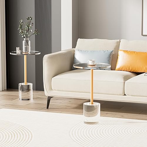 Miniatura 36 de Mesa auxiliar de acrílico transparente, mesa auxiliar gruesa con metal de latón cepillado, mesita de noche transparente, mesas de bebidas para sala