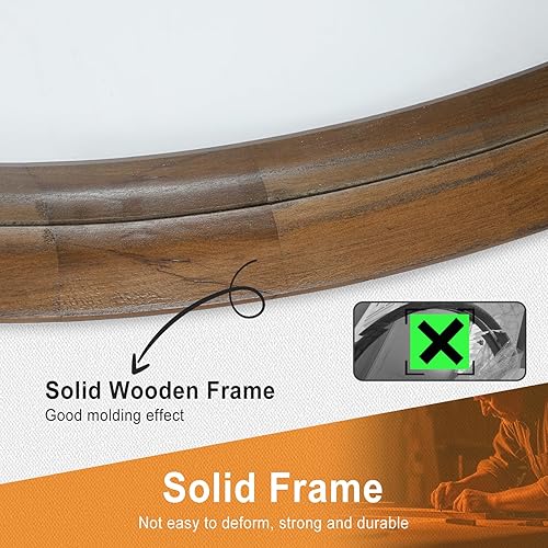 Miniatura 3 de MAGFLERUM Espejo redondo de madera de 24 pulgadas, espejos circulares para montar en la pared, adecuado para entrada, dormitorio, sala de estar,