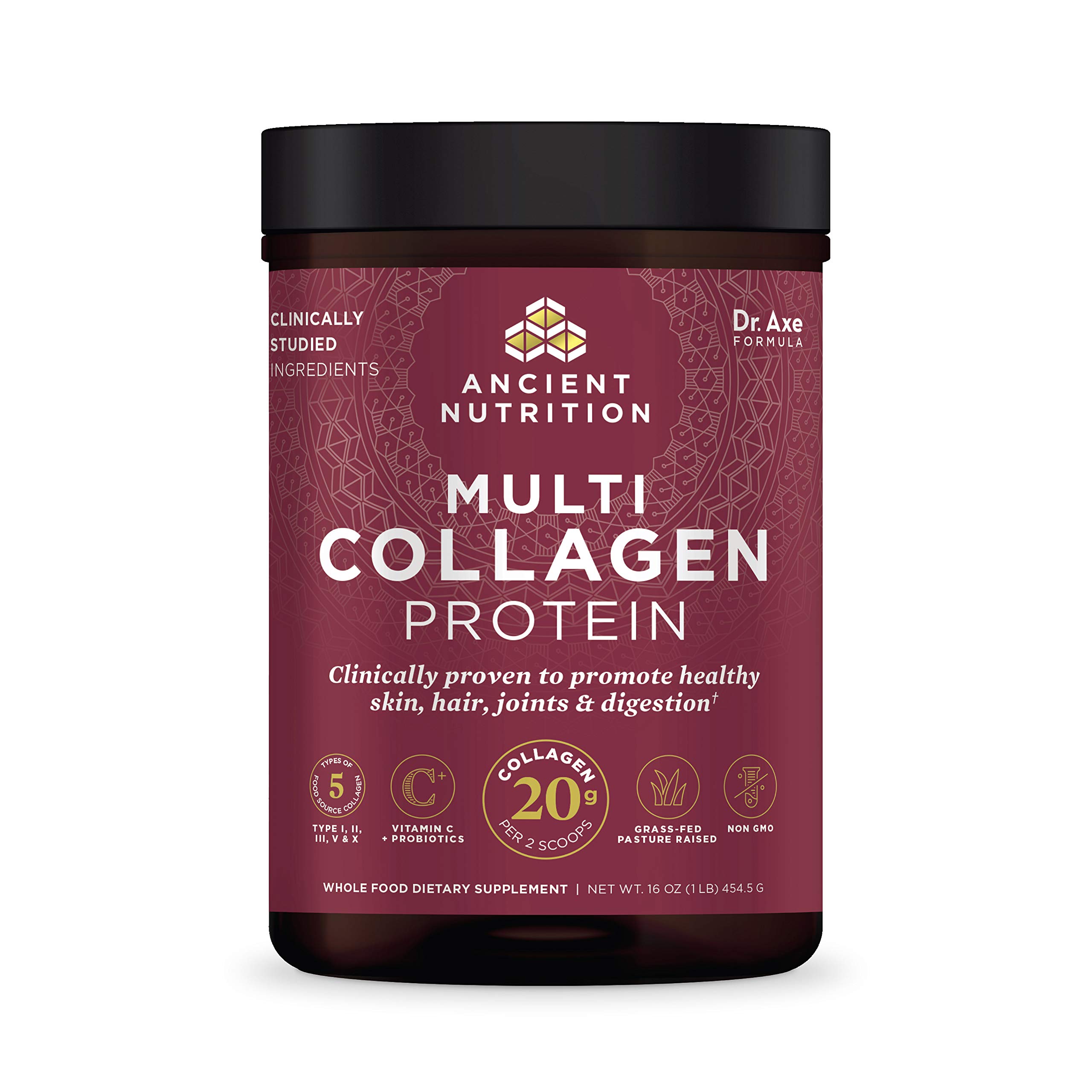 Collagen Powder Protein with Probiotics by Ancient Nutrition, Unflavored Multi Collagen Protein with Vitamin C, 45 Servings, Hydrolyzed Collagen Peptides Supports Skin and Nails, Gut Health, 16oz…