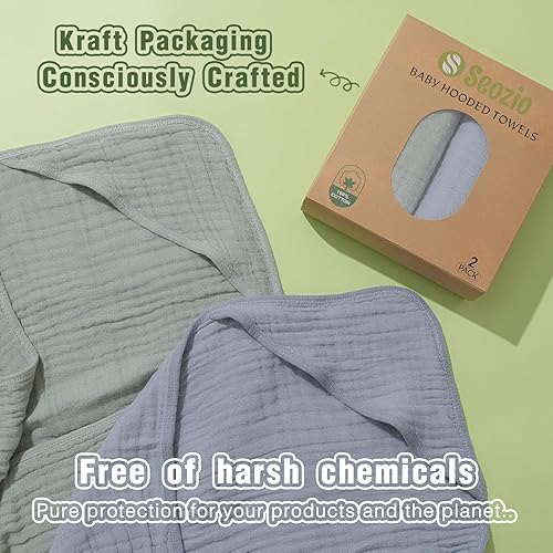 Miniatura 4 de Toallas de bebé con capucha para recién nacido, paquete de 2 toallas de baño 100% algodón de 32 x 32 pulgadas con capucha para bebés, bebés, niños