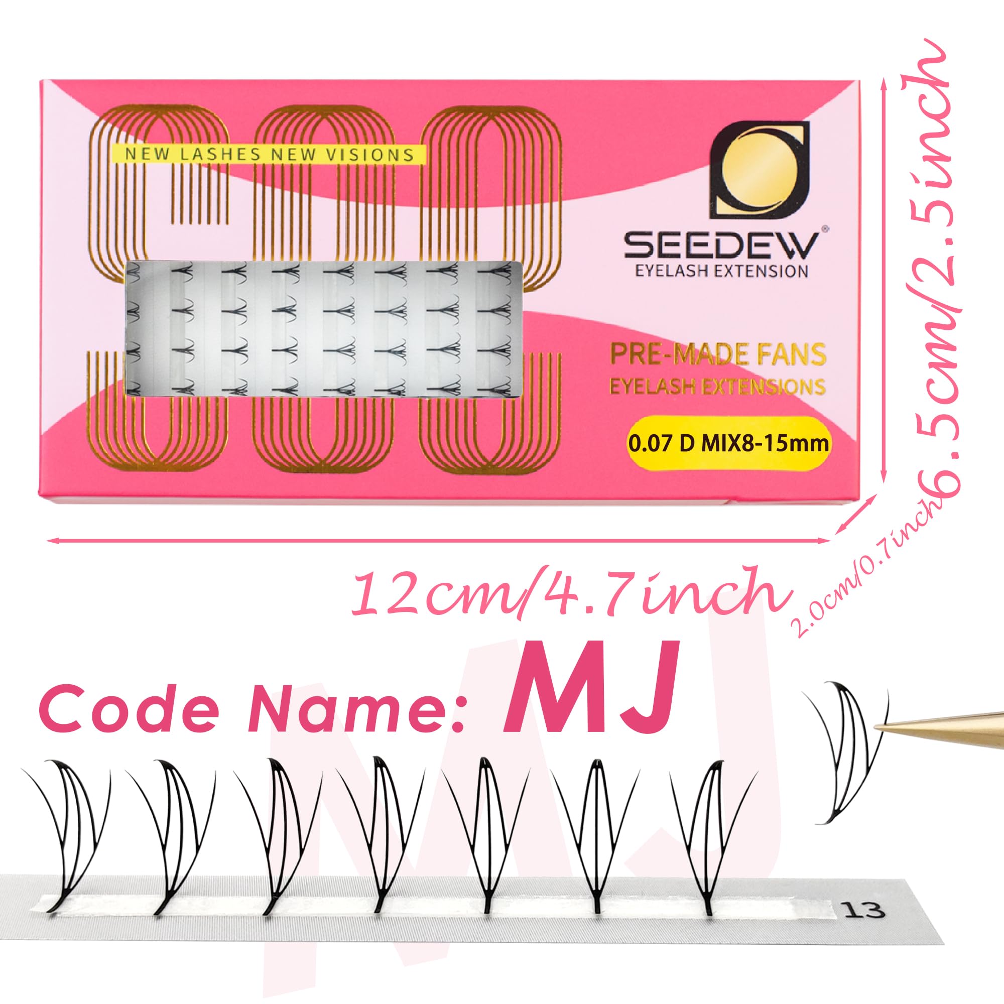 SEEDEW Pre-Made Manga Elf Prime Lashes, MJ-96PCS D Curl MIX8-15mm 0.07mm 12 Rows/Tray, Quickly Apply, Beginner Friendly - Image 3