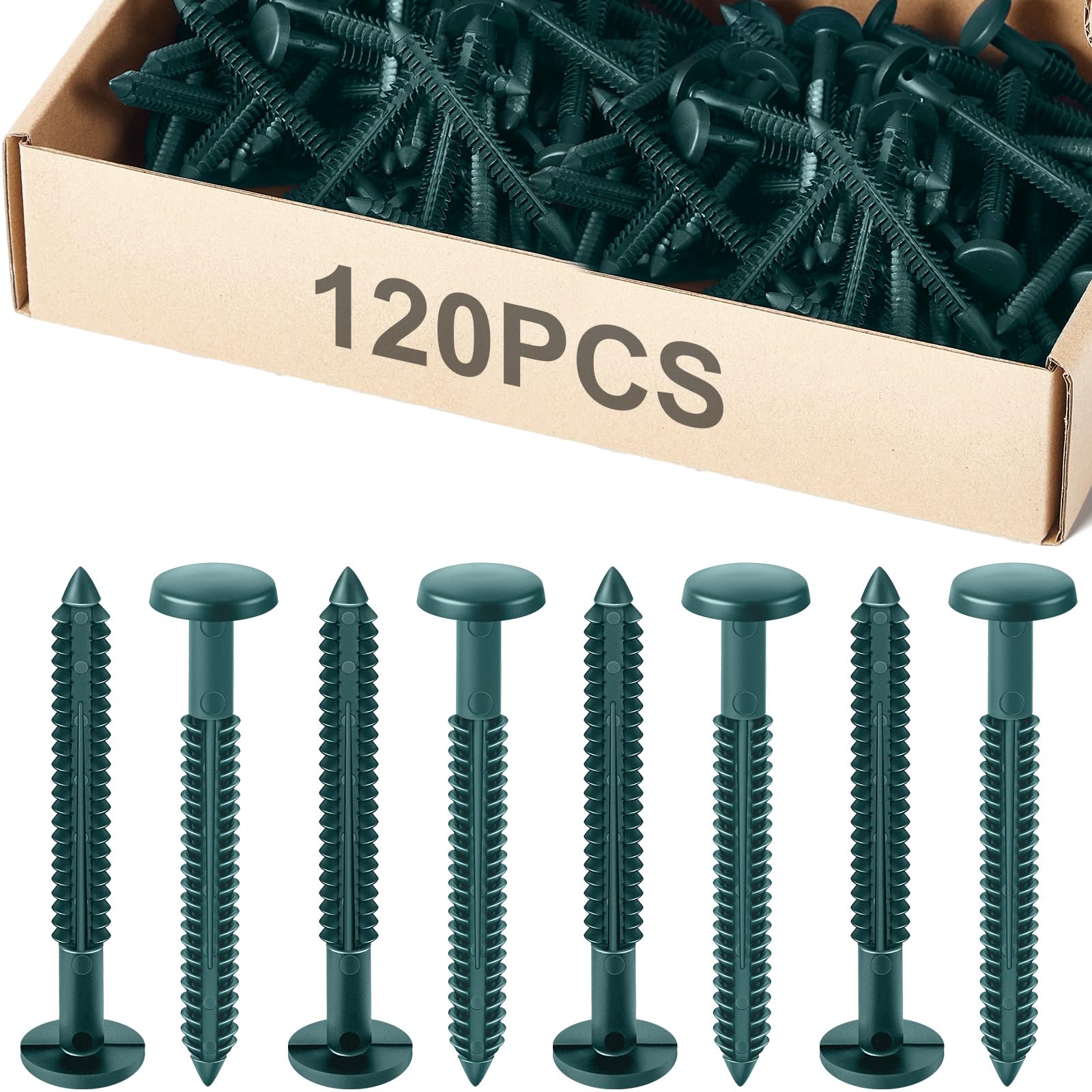 Blulu 120 Pcs 3 Inch Vinyl Shutter Fastener Window Panel Peg Lok Pin Pegs Screws Shutter Spikes Anchor (Forest Green)