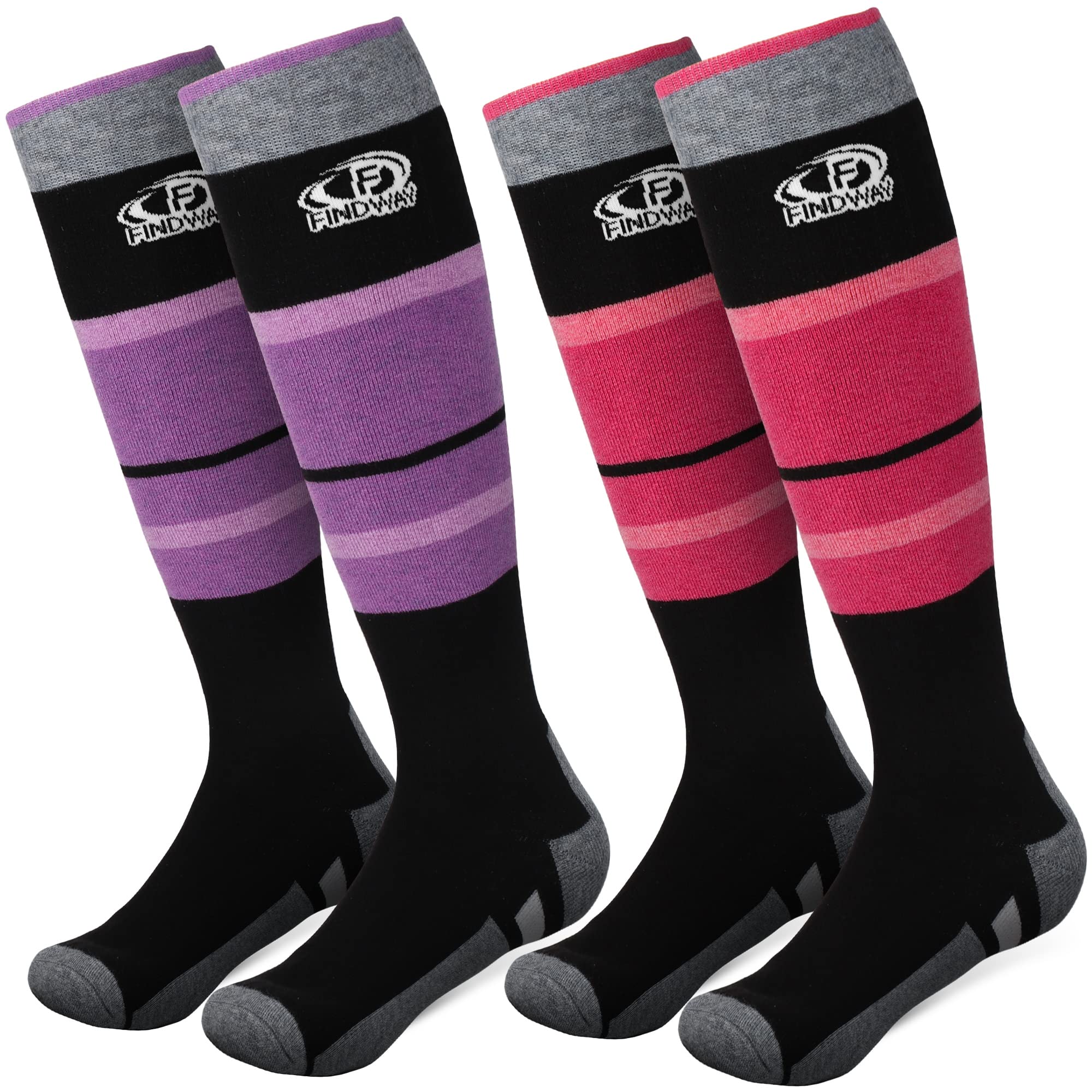 FindwaySki Socks, Merino Wool Ski Thermal Socks Women Men Knee High Warm Snow Socks Soft Breathable Warm Winter Outdoor Long Ski Socks for Skiing Skating Snowboarding, 2 Pairs/3 Pairs