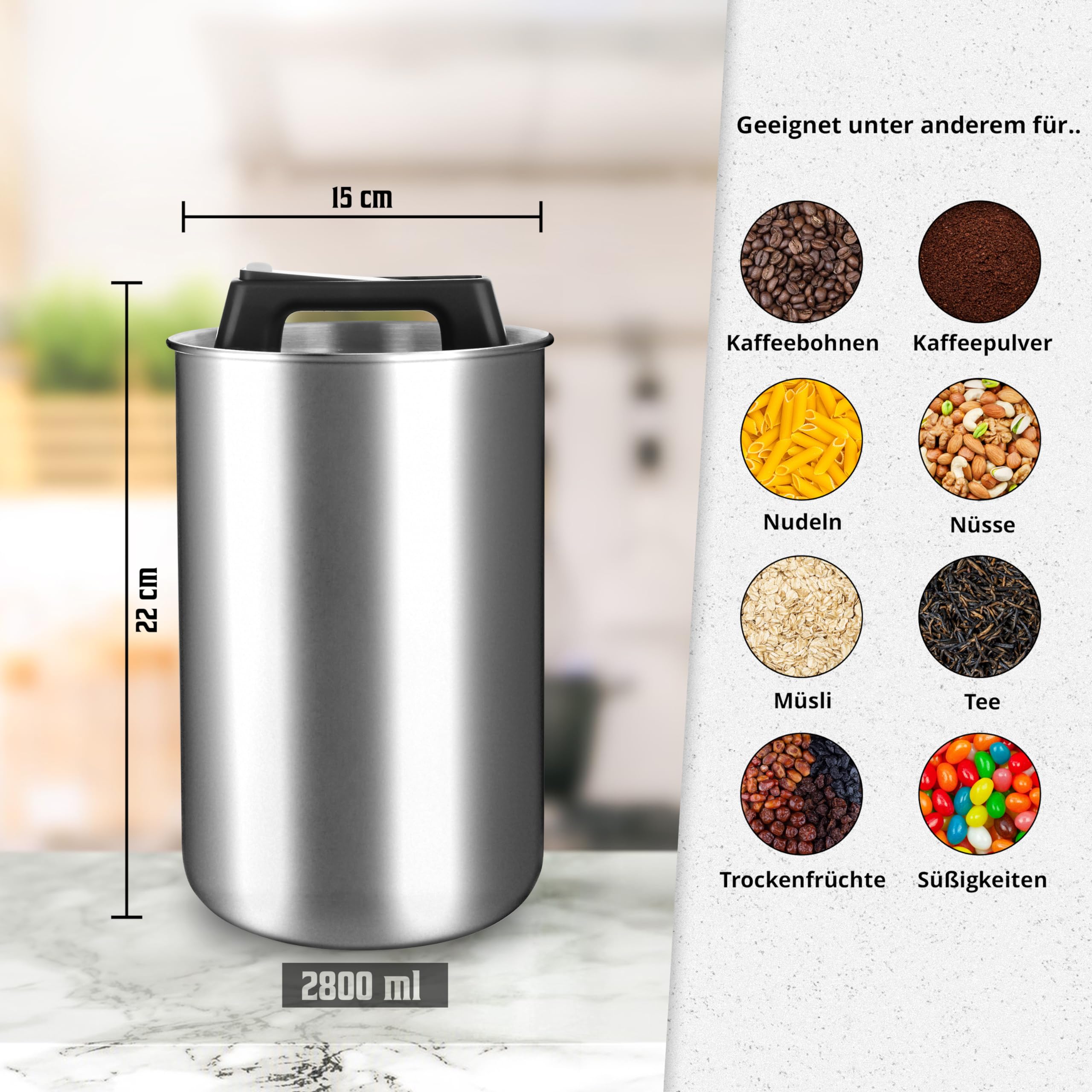 Koffieblik luchtdicht voor 1 kg koffiebonen met vacuümdeksel (houder voor koffie