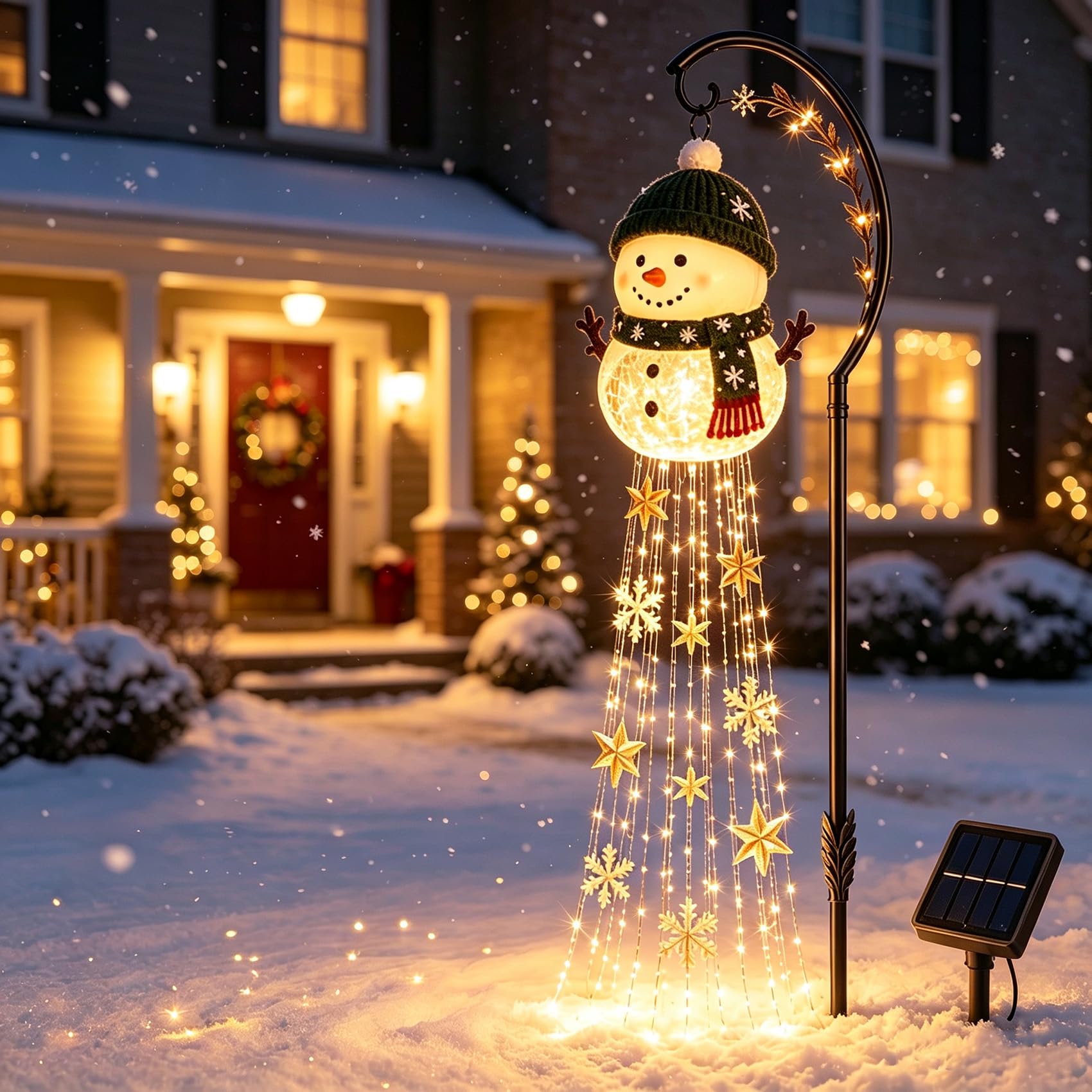 Snowman Sparkle Cascade Solar Garden Light,Christmas Outdoor Decor (1PC)