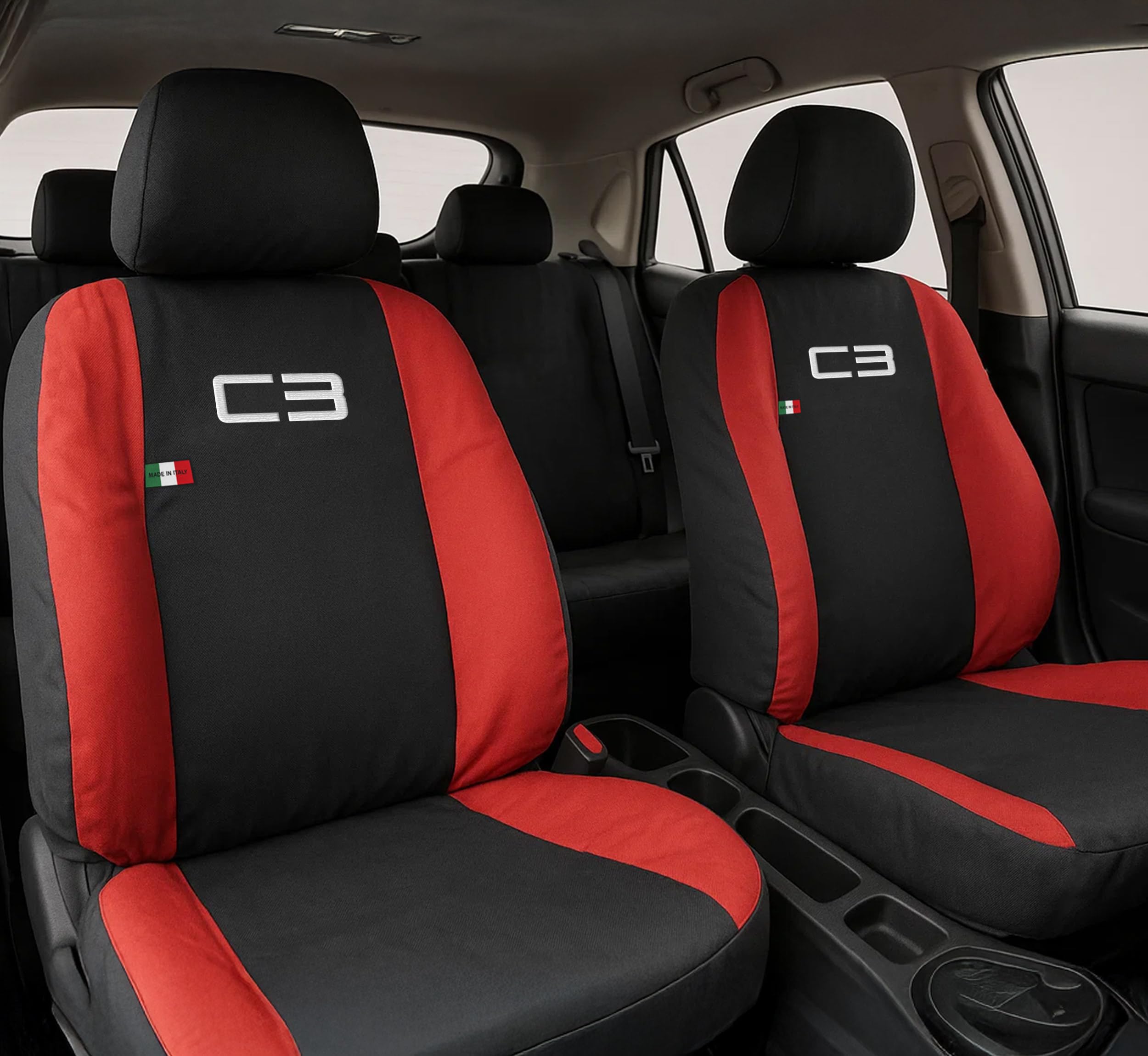 Auto Accessori Lupex | Set 12 pezzi Coprisedili Auto Compatibili con C3 Aircross dal 2017 al 2024, Nero Rosso, Made In Italy, Protezione Sedili Anteriori e Posteriori
