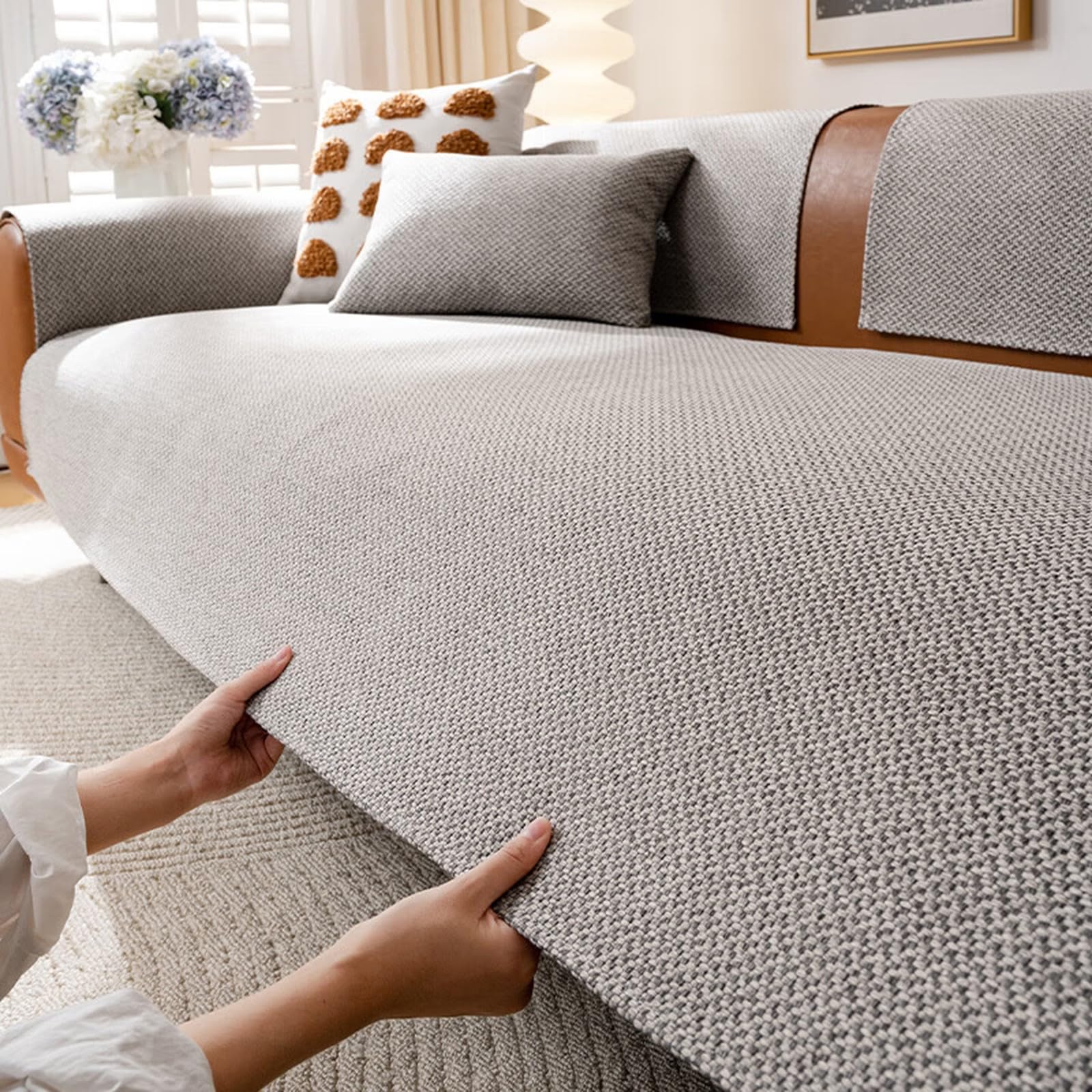 Genérico Funda De Sofá Universal Lavable, Antideslizante Funda Asiento Sofa, AlgodóN-Lino Gruesa Protector Sofa, Aptas para SofáS 1 2 3 4 Plazas Y Combinados Tipo U Y L(Beige,110x280cm)