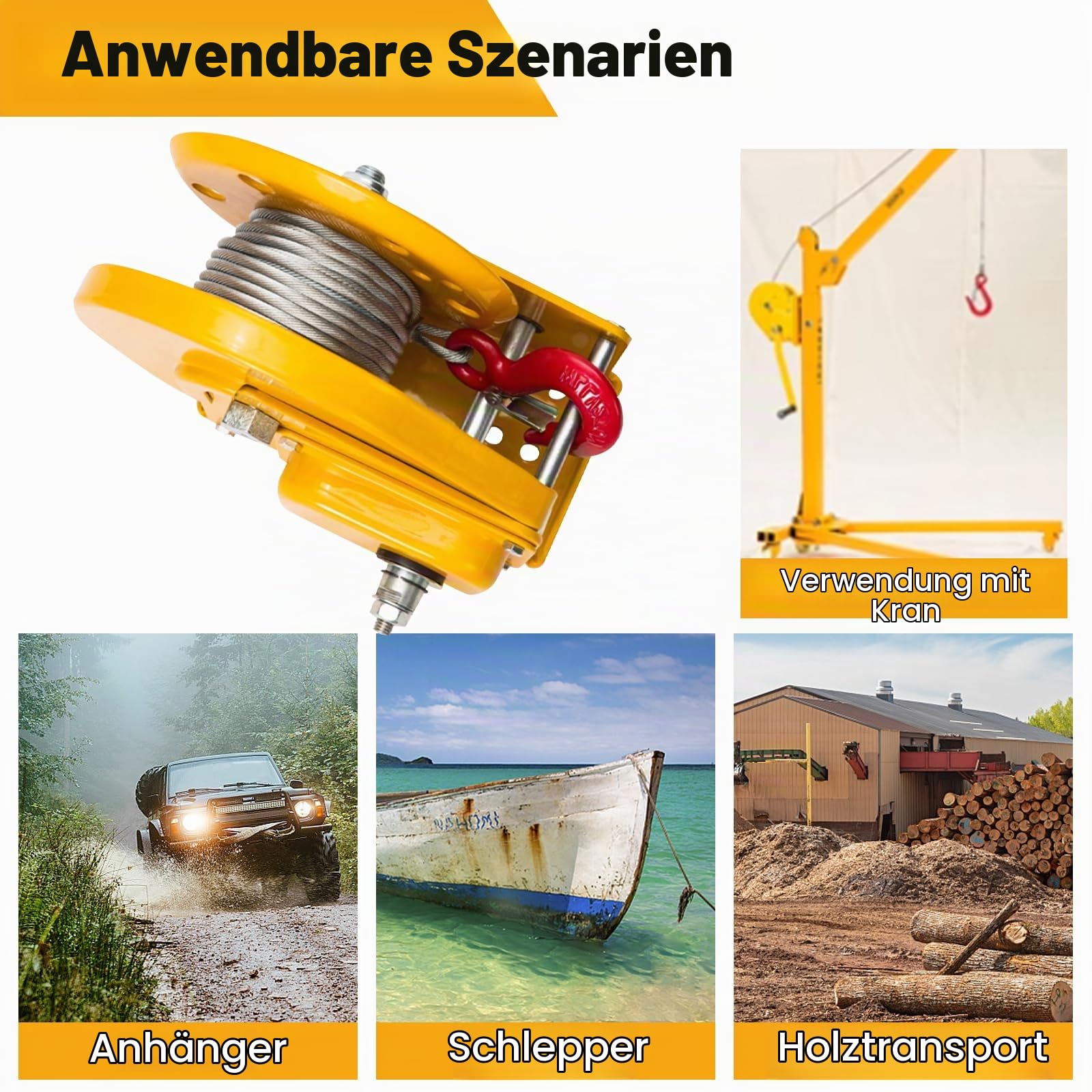 Handseilwinde Profi 1200lbs/2600lbs，2600lbs-10m | Handwinde mit Bremse Klein, Seilwinde Handwinde mit 10m/20m/30m Drahtseil, Forstseilwinde Bootswinde für Ziehen und Heben