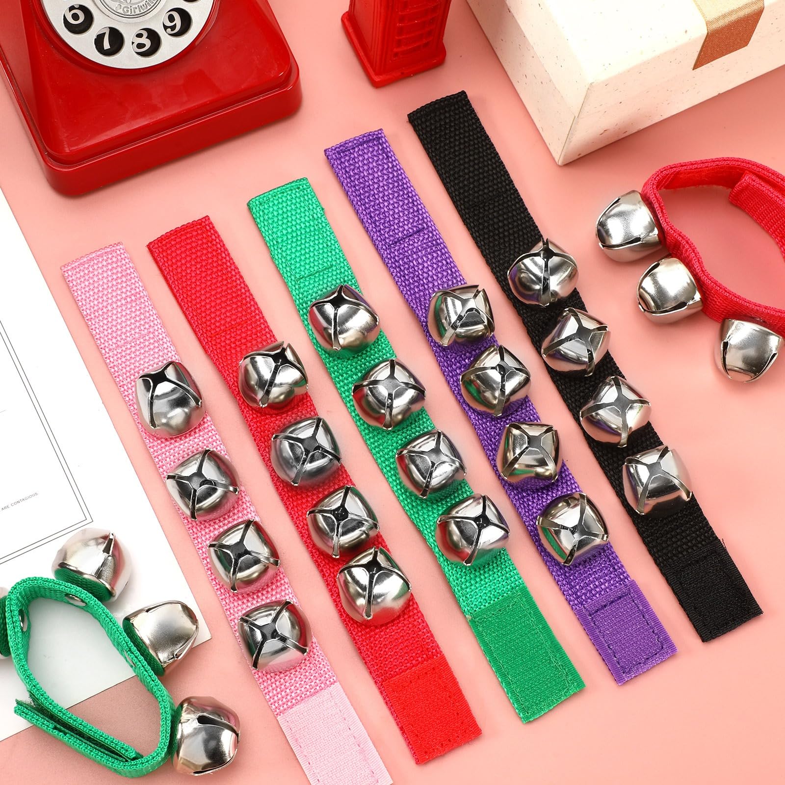 2 Packs Wrist Bells, Wrist Bells Bracelets Jingle Bells Adjustable Hand Ankle Bells Musical Instruments for Christmas Party Favors,