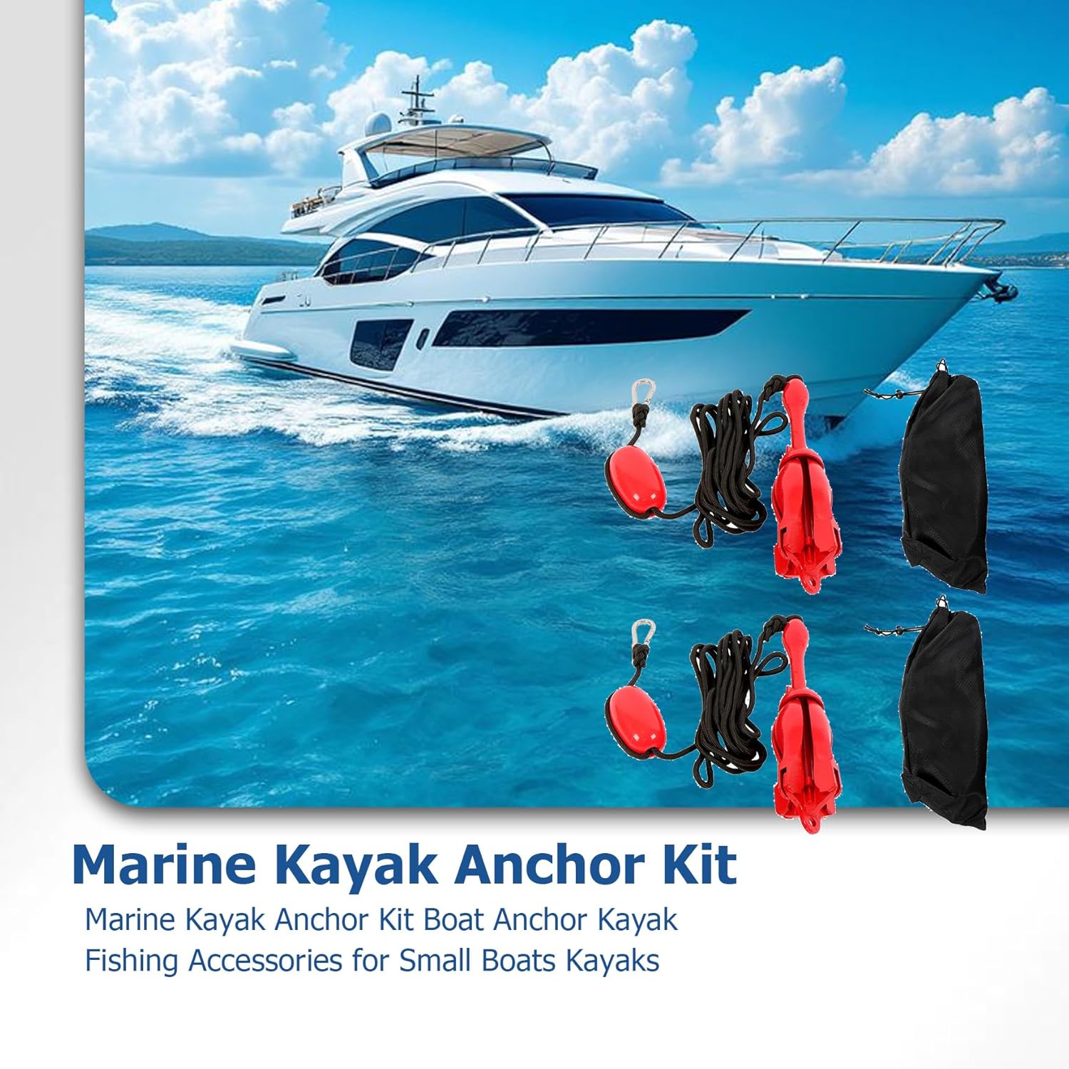 WFLNHB Red 2 Pack 3.3lb Marine Kayak Anchor Kit Boat Anchor Kayak Fishing Accessories for Small Boats Kayaks