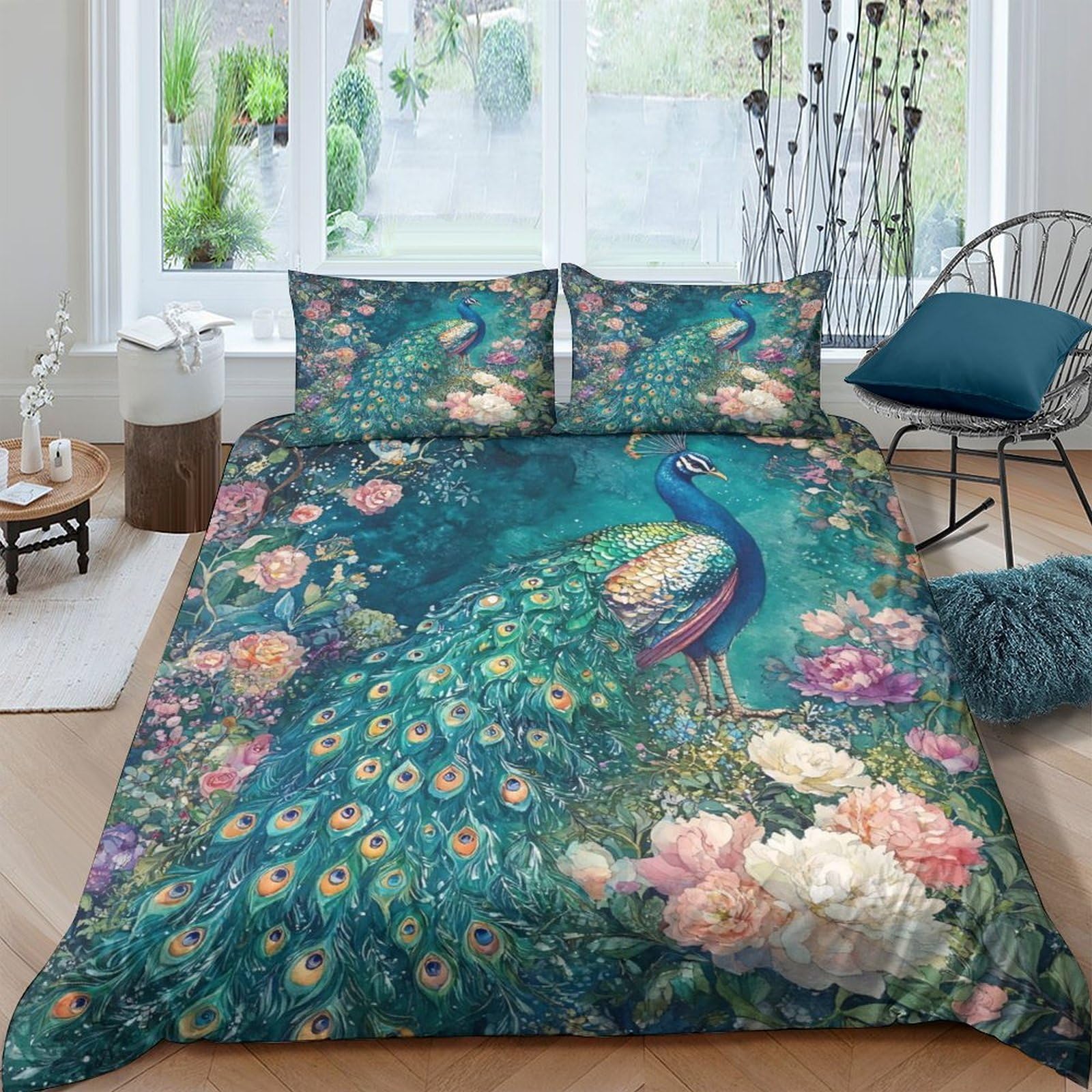 Ctjqhvkz Style-10 3D Printed Peacock Garden Fitted Sheet Microfiber Floral Mattress Cover For Bedroom Guest Room Decor Single（135X200cm）