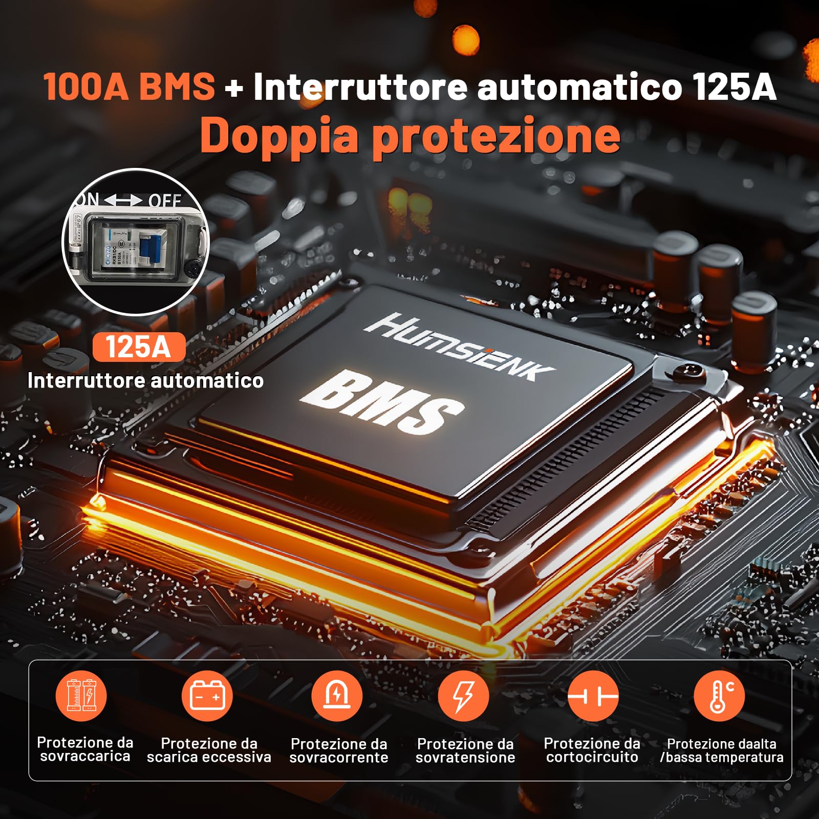 Humsienk Bluetooth Batteria LiFePO4 48V 100Ah da parete con BMS 100A e display LCD, 5120Wh batteria accumulo fotovoltaico oltre 15000 cicli e 10 anni di vita, per sistema solare, energia di riserva