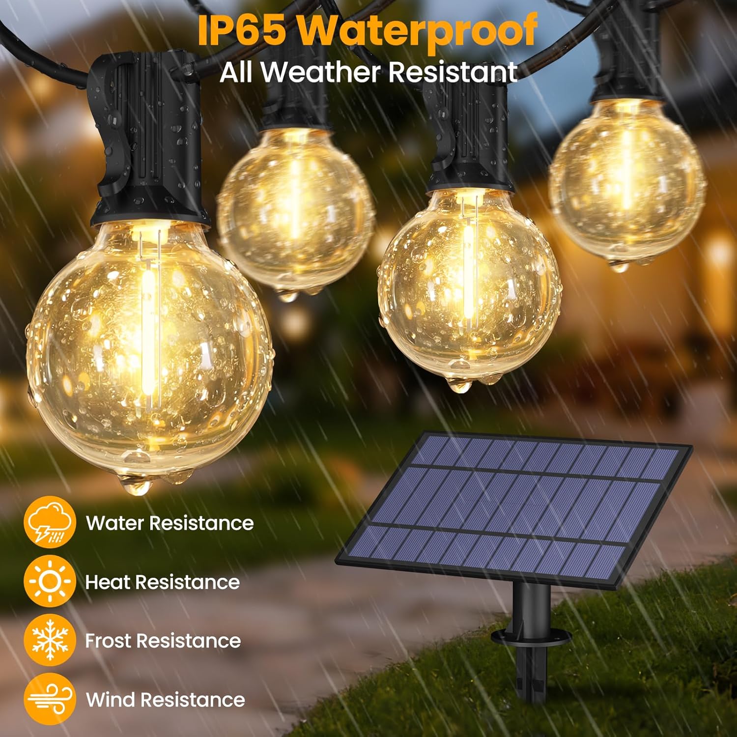Mlambert 100FT(25FTx4) Solar Powered String Lights Outdoor, Waterproof Patio Light String with 40+3 Shatterproof LED G40 Bulbs for Backyard Garden-Black