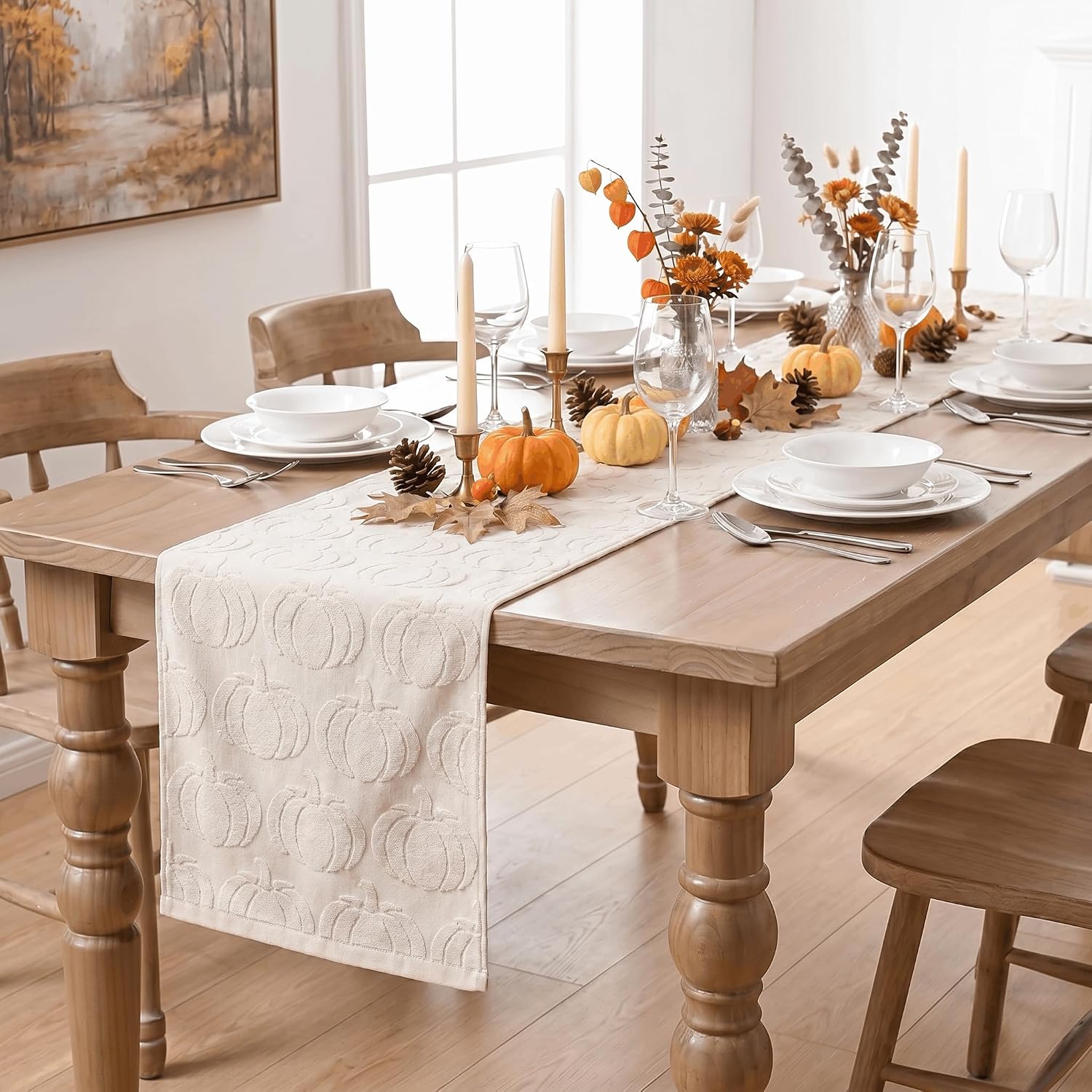 Artoid Mode Beige Soft 3D Jacquard Fall Table Runner 13x72 Inch