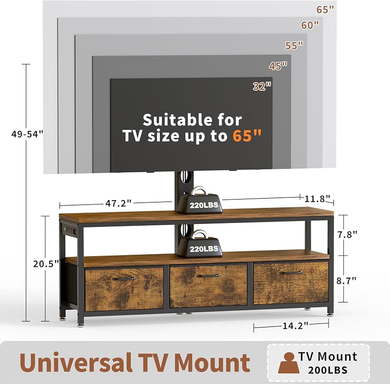 JUSTOGO TV Stand with Mount, Entertainment Center for 55 60 65 inch, Brown image 5