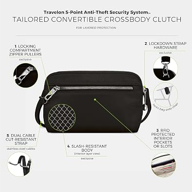 Travelon Women's Anti-theft Tailored Convertible Crossbody Clutch