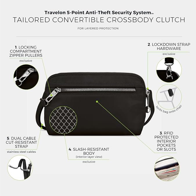 Travelon Women's Anti-theft Tailored Convertible Crossbody Clutch