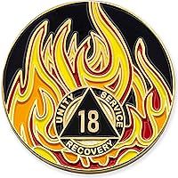 Vista 16 de Medallón de recuperación AA chapado en oro de 1 año Twisted Flames - Negro/Rojo/Naranja/Amarillo