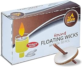 Ner Mitzvah Round Floating Wicks - 50 Count (Approx.), Cotton Wicks and Cork Disc Holders for Oil Cups - Bonus Wick Removal Tweezers