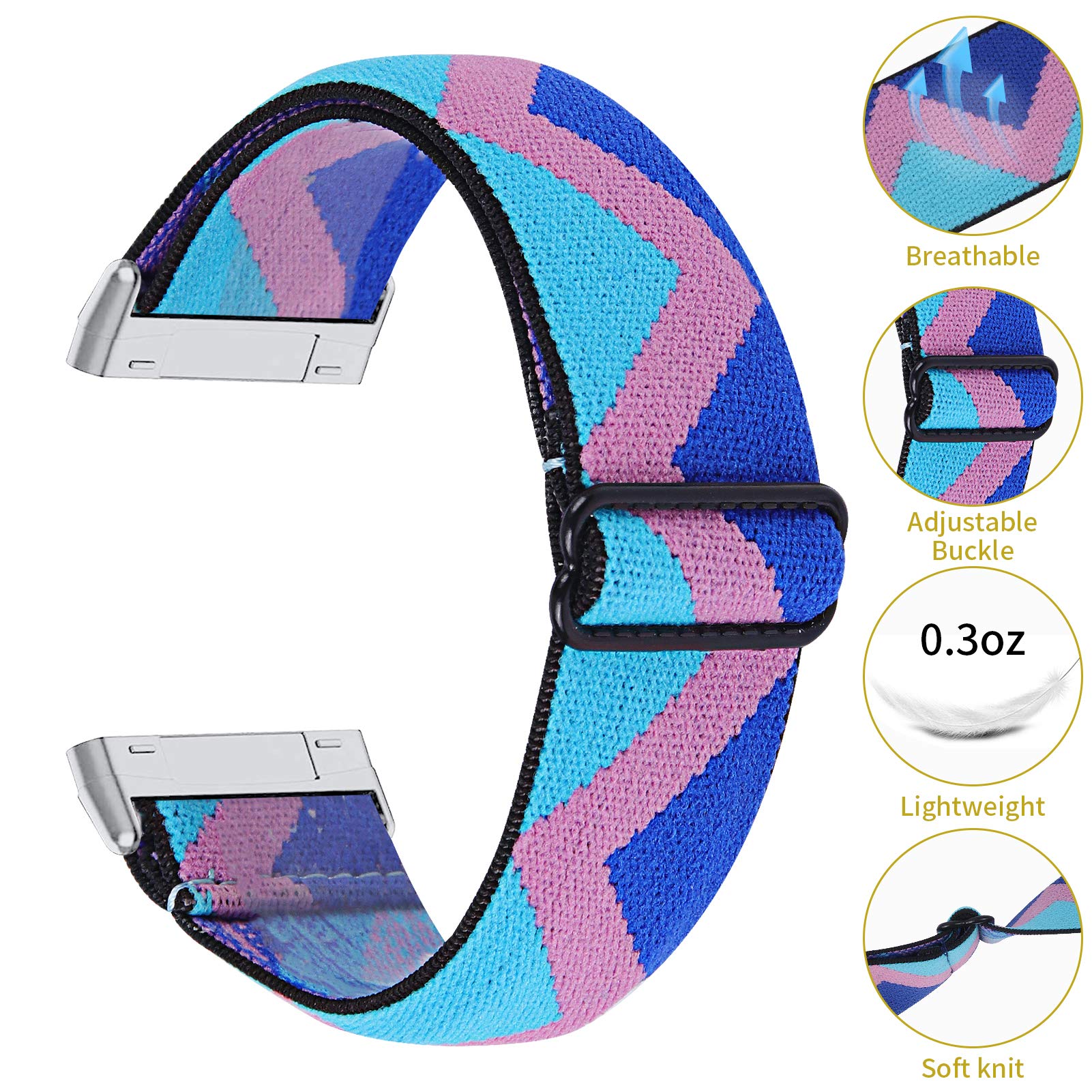 TRISTRAPS Nylon Watch Strap Compatible with Fitbit Versa 3/Sense Strap,Soft Elastic Breathable Replacement Sport Wristbands for Men/Women,18 Colours for Chosen (Blue) - Image 4