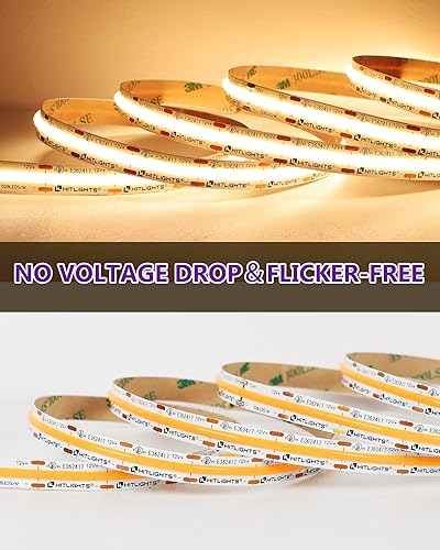 Miniatura 9 de HitLights COB - Tira de luces LED de color blanco cálido, cinta de luz de 12 V, 2700 K, 16.4 pies, 2640 LED, 426 lmft, CRI 90+, IP30, iluminación de