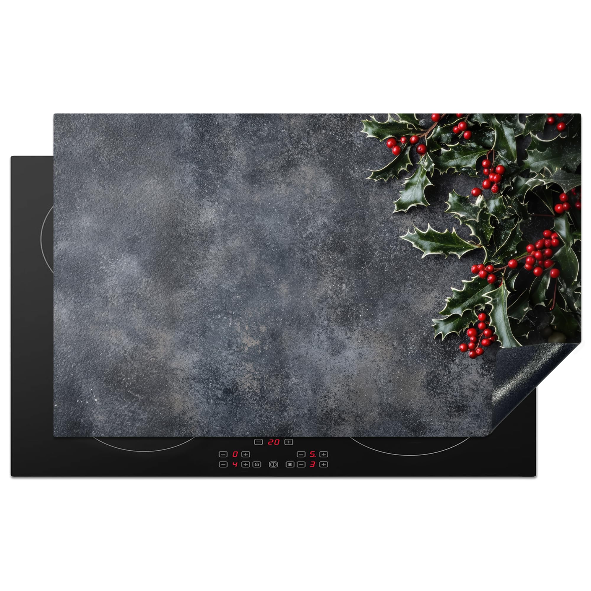 KitchenYeah© Induction Hob Protector Mat 20.3"x32.7" / 83x51.5 cm Cooker Top Protectors Cover Ceramic Covers Electric Hobs Vinyl Christmas - Branches - Winter - Red — image 1