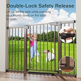 Cumbor 29.7-54.2 Wide Baby Gate for Stairs, Mom\'s Choice Awards Winner-Self Closing Dog Gate Indoor for Doorways, No Drilling Pressure Mounted Pet Gates for Kids, Easy Walk Through Safety Gate, Brown