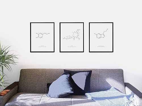 Miniatura 2 de - Póster de molécula de paz, amor y felicidad - Arte de pared científico - Decoración del hogar - Dopamina oxitocina serotonina - Juego de 3
