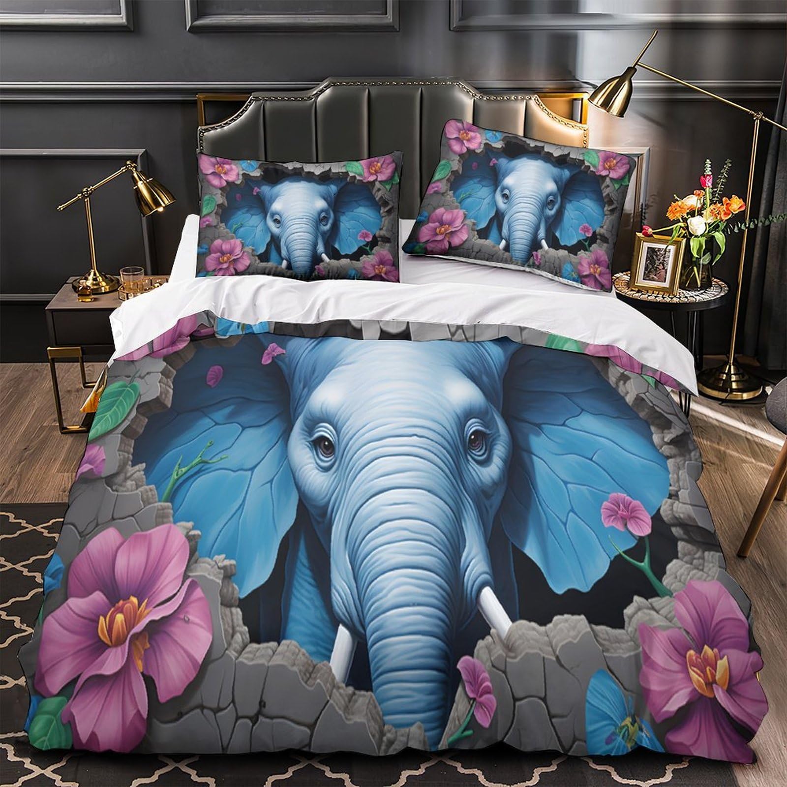 Housse de couette loup bleu déco de chambre fantastique double