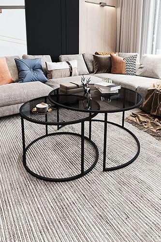 Miniatura 5 de Tokyo - Mesa de centro redonda (31.5 in, cristal ahumado, 2 piezas, juego de mesa auxiliar